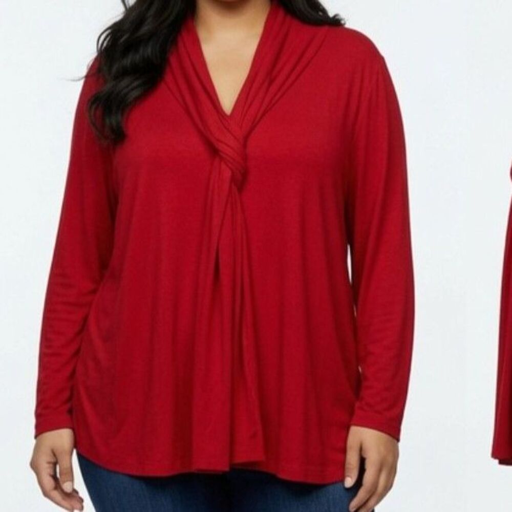 Premise Woman Red Twist Front Long Sleeve Blouse Top Size 1X